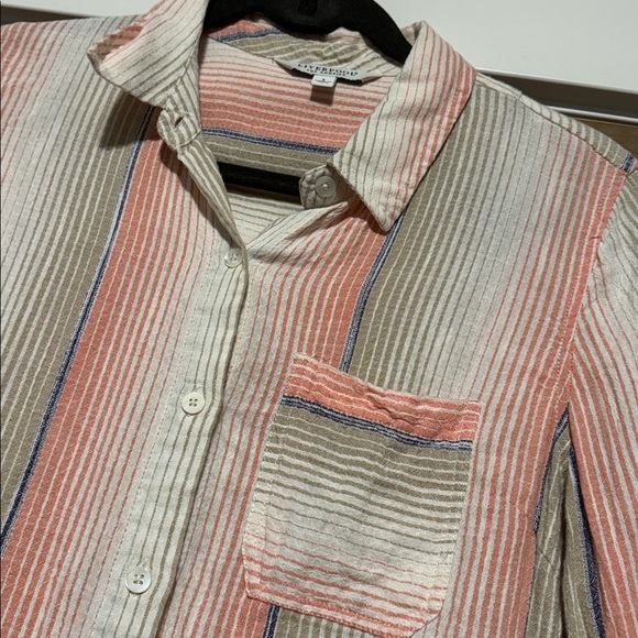 Liverpool Los Angeles Womens Blue Peach Tan Striped Collared Button Down Shirt S - Picture 3 of 8